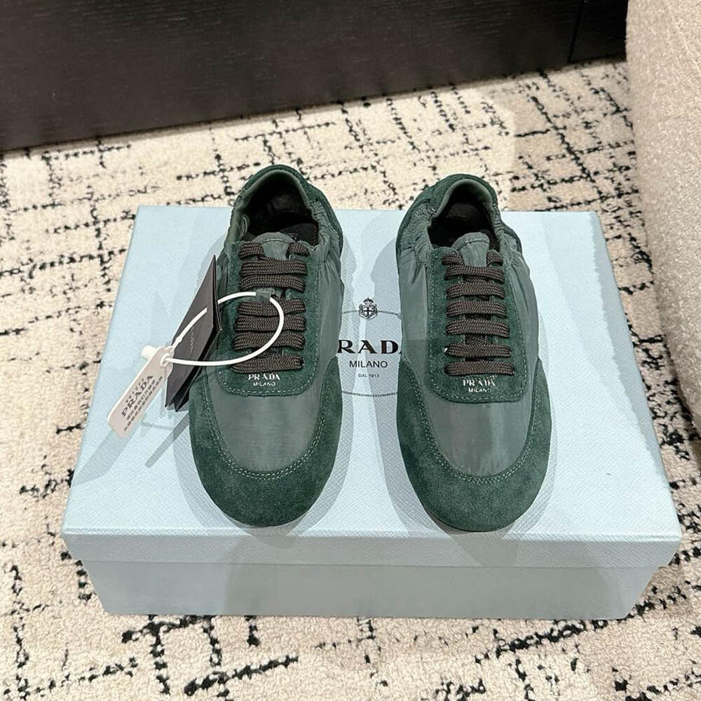 PRADA Collapse Re-Nylon and suede elasticized sneakers